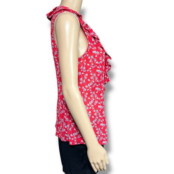 Edme & Esyllte Anthropologie Floral Ruffle Blouse Top Button Down V Neck Red 12 - Picture 3 of 10